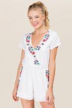 Francesca's Cyathea Floral Embroidered Romper - White