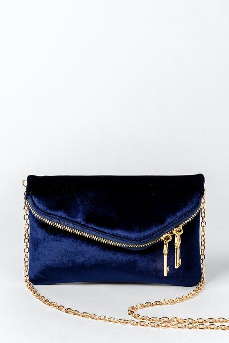 Francesca's Brogan Velvet Angled Crossbody - Navy