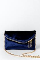 Francesca's Brogan Velvet Angled Crossbody - Navy
