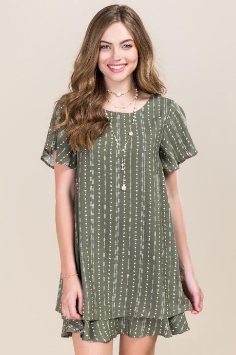 Blue Rain Sorrel Arrow Print Shift Dress - Dark Olive