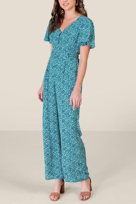 Francesca's Grace Buttoned Front Jumpsuit - Forest