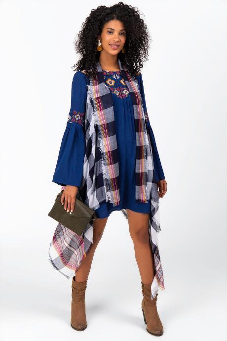 Francesca's Beth Buffalo Plaid Kimono - Navy