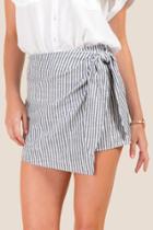 Francesca's Wendy Wrap Front Striped Skort - Black/white