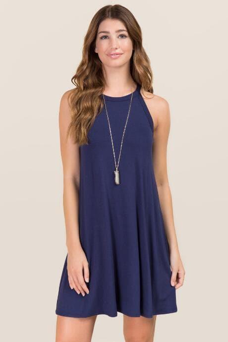 Alya Game Day Knit Trapeze Dress - Blue