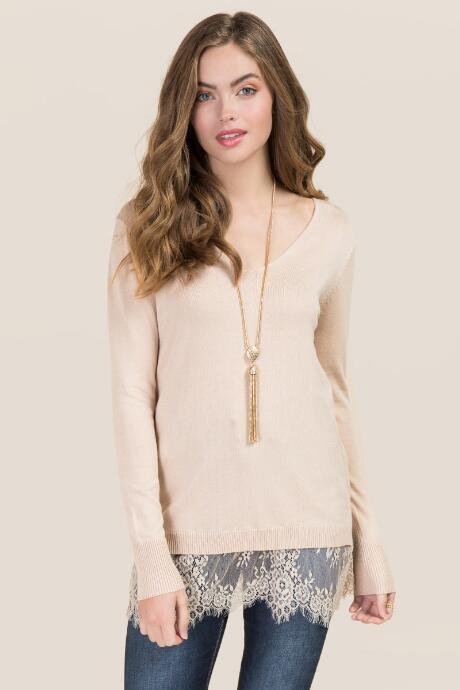 Blue Rain Jasmyn Lace Hem Pullover - Taupe