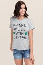 Sweet Claire St. Patty Drinks Well With Others Graphic Tee - Heather Gray