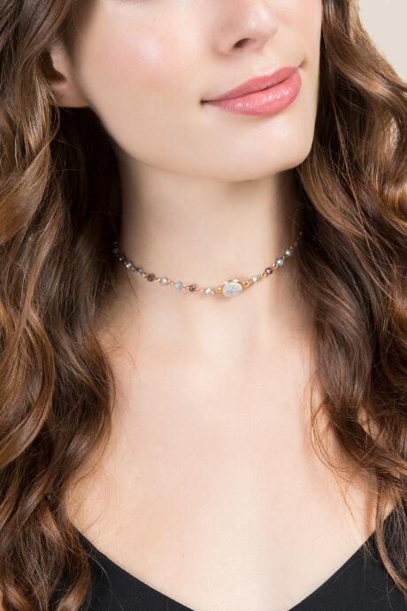 Francesca Inchess Krishna Druzy Rosary Choker - Purple