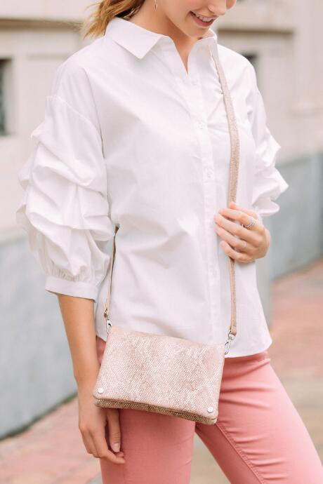 Francesca's Kylie Snake Classic Crossbody Clutch - Rose/gold