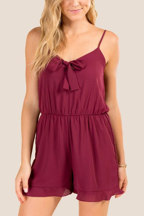 Francesca's Angelica Tie Front Romper - Maroon