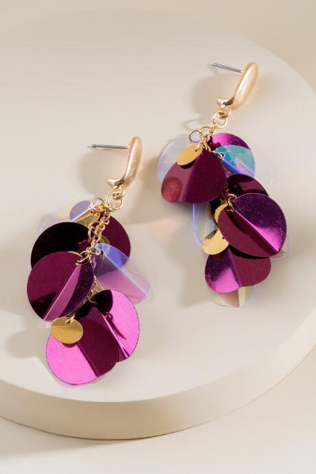 Francesca's Staci Sequin Drop Earrings - Purple