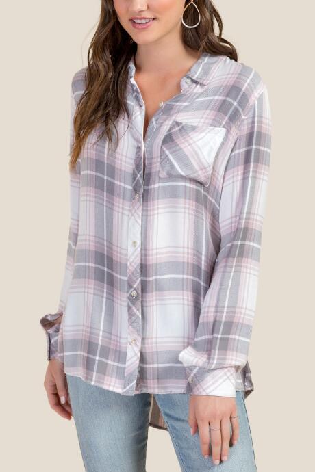 Francesca Inchess Alexandria Plaid Button Down - Rose