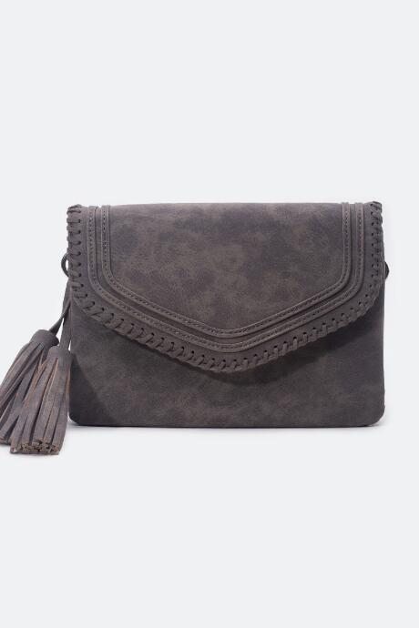 Francesca's Sammy Whipstitch Tassel Crossbody - Dark Grey