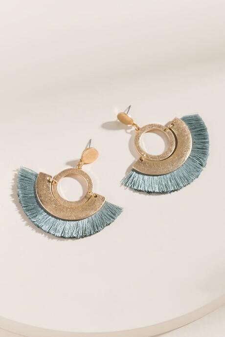 Francesca's Leah Fanned Tassel Earrings - Moss