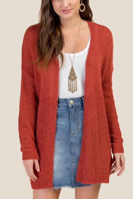 Francesca's Jessie Spongy Knit Cardigan - Cinnamon