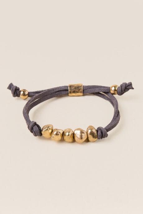 Francesca's Adelyn Suede Brass Stone Pull Tie Bracelet - Navy