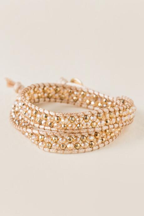 Francesca's Paola Bead Wrap Bracelet In Champagne - Crisp Champagne