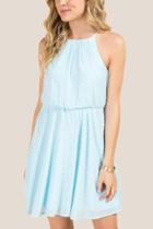 Francesca's Astra Swiss Dot Solid A-line Dress - Light Blue