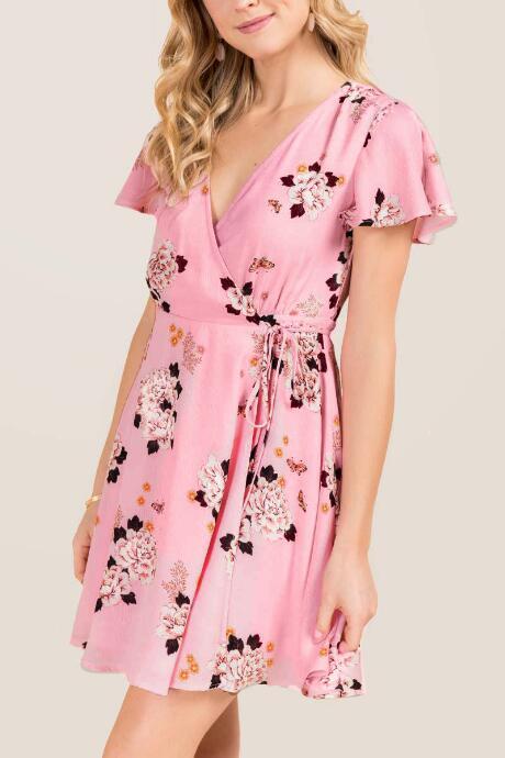 Francesca's Shannon Floral Wrap Dress - Pink