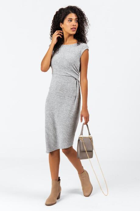 Francesca's Lizz Side Ruching Midi Dress - Gray