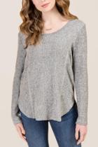 Francesca's Rosie Long Sleeve Rounded Hem Hacci Top - Heather Gray