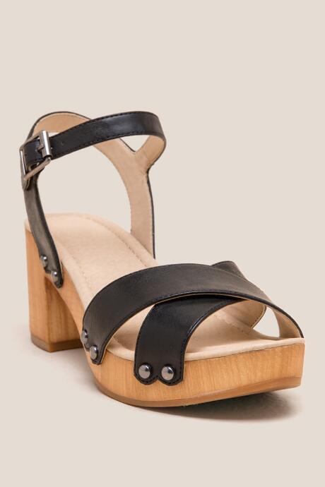 Mia Susan Strap Wood Heel - Black