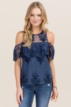 Miami Blakely Cold Shoulder Embroidered Top - Navy