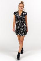 Francesca's Ina Floral V-neck Dress - Black