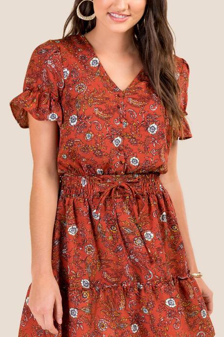 Francesca's Gemmy Button Down Blouse - Cinnamon