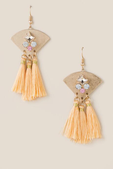 Francesca Inchess Adelia Gold Triangle Earrings With Marigold Tassels - Marigold