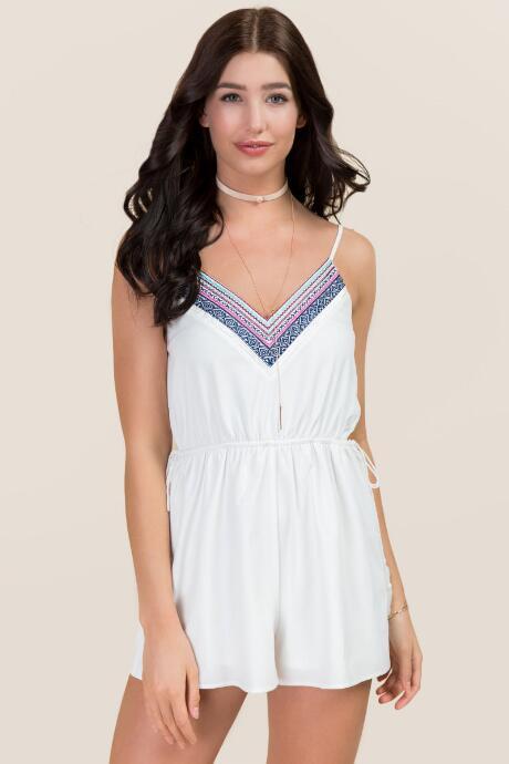Blue Rain Parker Embroidered Tassel Romper - White