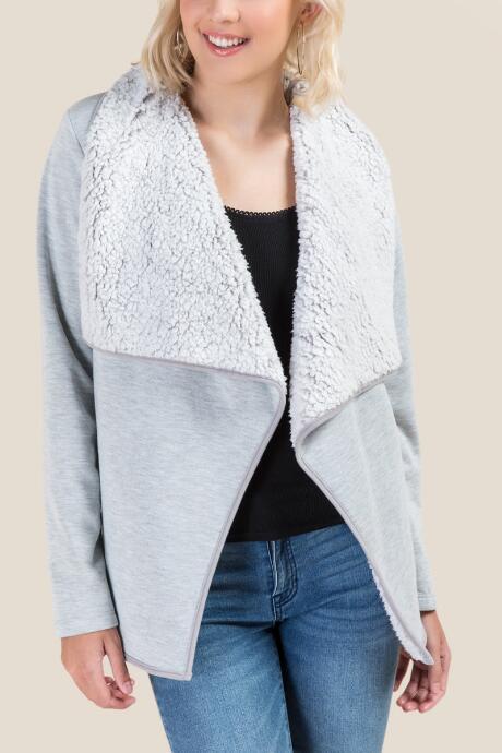 Francesca's Posey Drape Front Wubby Jacket - Heather Gray