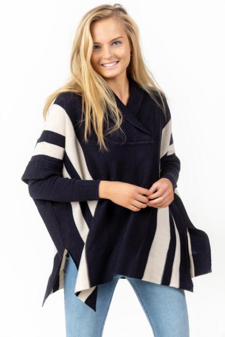 Francesca's Kathy V Front Striped Poncho - Navy