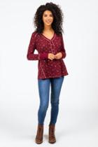 Francesca's Carroll Button Henley Top - Wine