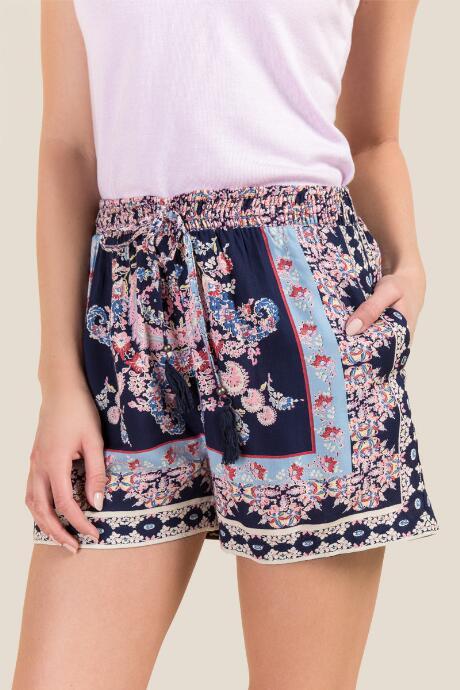 Francesca's Alana Border Print Soft Shorts - Navy