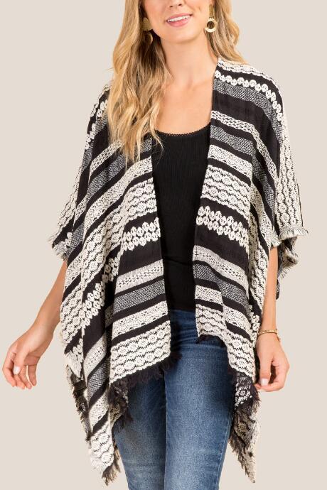 Francesca's Maxine Striped Ruana - Black/white