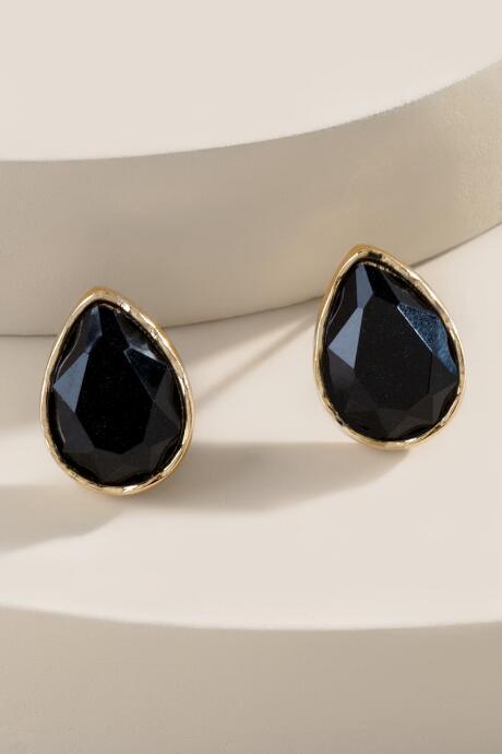 Francesca's Regina Faceted Teardrop Stud Earrings - Black