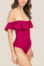 Francesca Inchess Lana Off The Shoulder One Piece Swimsuit - Burgundy
