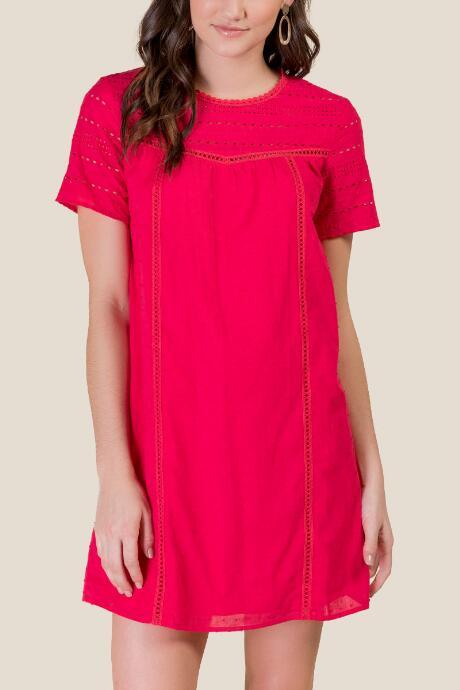 Francesca's Shayla Eyelet Shift Dress - Red