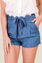 Francesca's Michelle Scalloped Waist Shorts - Medium Wash