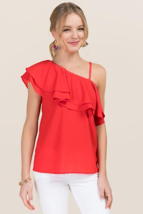 Blue Rain Corey One Shoulder Top - Red