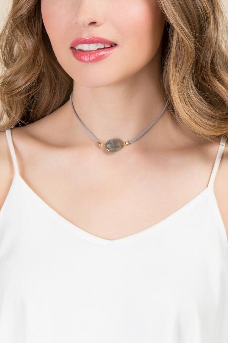 Francesca's Isolde Suede Stone Choker - Gray