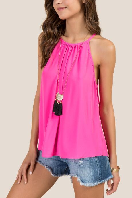 Francesca Inchess Blair High Neck Sleeveless Blouse - Fuchsia