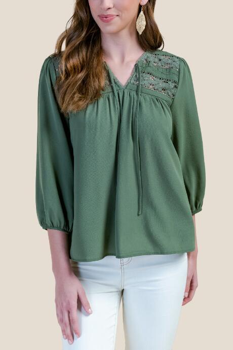 Francesca's Kennedy Crochet Blouse - Olive