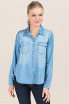 Group La Vickie Pearl Button Split Back Button Down Top - Navy