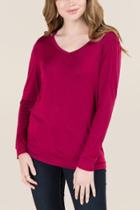 Jolie Clothing, Inc. Simone Long Sleeve Cut Out Basic Tee - Burgundy
