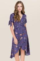 Blue Rain Arden Floral Wrap Dress - Vintage Purple