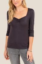 Francesca's Maxine Square Ruche Neck Top - Black