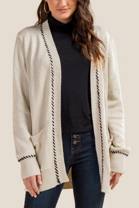 Francesca's Vanessa Whipstitch Cardigan - Ivory