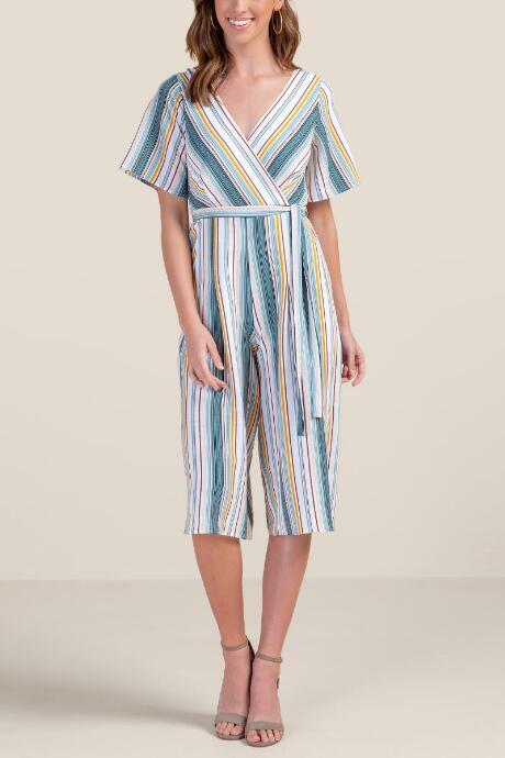 Francesca's Gwendolyn Striped Cropped Jumpsuit - Ivory