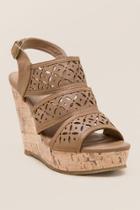 Francesca's Ashley Laser Cut Cork Wedge - Tan